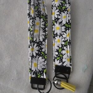 Daisy Print Key Fob Wristlet - Black, White & Yellow